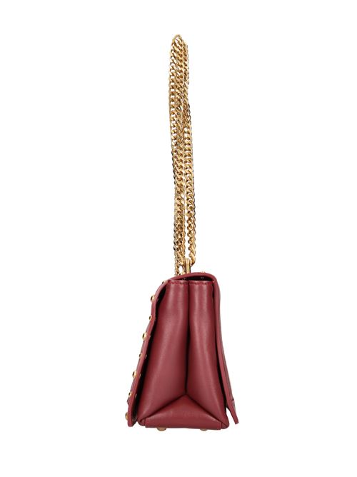Leather and fabric bag LA CARRIE | MONOGRAM SHOULDER BAG JACQUARDBEIGE-BORDEAUX